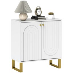Rackhams Sideboard with Adjustable Shelves & 2 Doors for Living Room, White - White - Matte white, gold accents - Sideboard - thumbnail 2