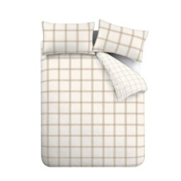 Rackhams Oxton Check 200 Thread Count Cotton Reversible Duvet Cover Set Natural - Super King - Natural - thumbnail 5