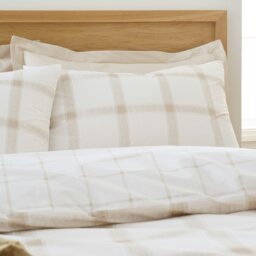 Rackhams Oxton Check 200 Thread Count Cotton Reversible Duvet Cover Set Natural - Super King - Natural - thumbnail 3