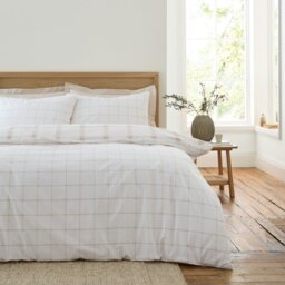 Rackhams Oxton Check 200 Thread Count Cotton Reversible Duvet Cover Set Natural - Super King - Natural - thumbnail 2