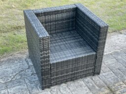Rackhams 7 Seater Rattan Garden Furniture Set Indoor Outdoor Patio Sofa Set with Oblong Coffee Table Armchair Dark Grey Mixed - thumbnail 5