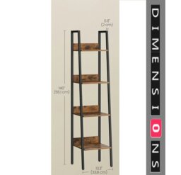 Rackhams Industrial 4-Tier Ladder Shelf, Rustic Brown & Black Bookcase for Living Room or Office - thumbnail 3