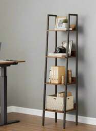 Rackhams Industrial 4-Tier Ladder Shelf, Rustic Brown & Black Bookcase for Living Room or Office