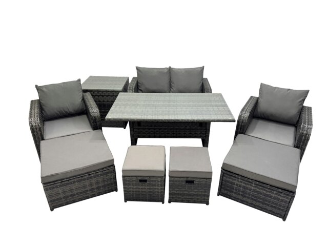 Rackhams 8 Seat Outdoor Wicker PE Rattan Garden Furniture Set Dining Table Sofa Sets with 4 Stools Side Table Dark Grey Mixed - image 1