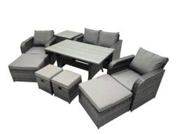 Rackhams 8 Seat Outdoor Wicker PE Rattan Garden Furniture Set Dining Table Sofa Sets with 4 Stools Side Table Dark Grey Mixed - thumbnail 2