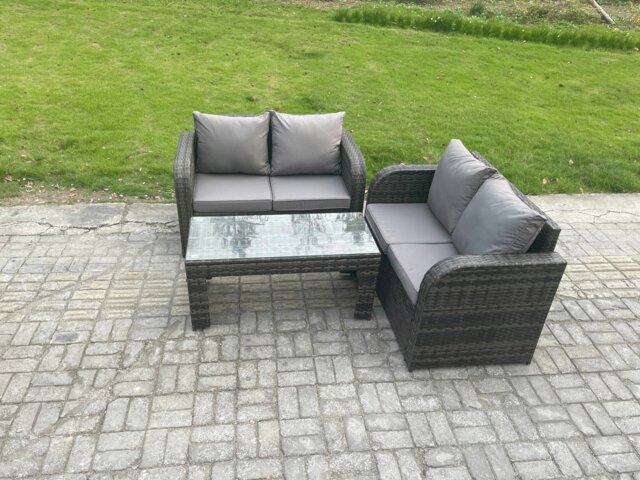 Rackhams Outdoor Garden Furniture Sets Wicker Rattan Furniture Sofa Sets with Rectangular Coffee Table - image 1