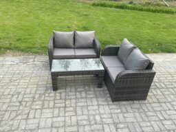 Rackhams Outdoor Garden Furniture Sets Wicker Rattan Furniture Sofa Sets with Rectangular Coffee Table - thumbnail 1