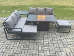 Rackhams Aluminium Outdoor Lounge Sofa Garden Furniture Sets Gas Fire Pit Dining Table Set with 2 Big Footstools Side Table Dark Grey - thumbnail 2