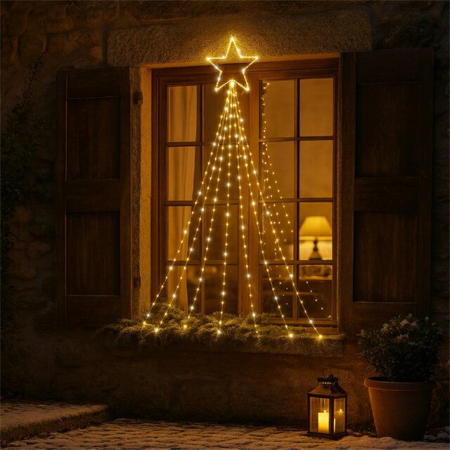 Rackhams Waterfall 1.5m 2D Christmas Tree with Warm White LEDs, Star Top, 10% Twinkle, Timer