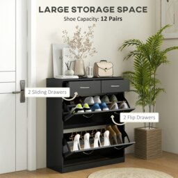 Rackhams Slim Shoe Cabinet with 2 Flip Drawers for 12 Pairs of Shoes Black - White - thumbnail 4