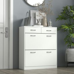 Rackhams Slim Shoe Cabinet with 2 Flip Drawers for 12 Pairs of Shoes Black - White - thumbnail 1