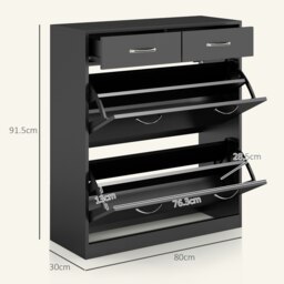 Rackhams Slim Shoe Cabinet with 2 Flip Drawers for 12 Pairs of Shoes Black - White - thumbnail 6
