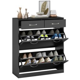 Rackhams Slim Shoe Cabinet with 2 Flip Drawers for 12 Pairs of Shoes Black - White - thumbnail 2