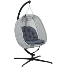 Rackhams Hanging Egg Chair Outdoor Indoor Swing Chair, Folding Basket, Grey - Sand brown - thumbnail 2