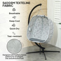 Rackhams Hanging Egg Chair Outdoor Indoor Swing Chair, Folding Basket, Grey - Sand brown - thumbnail 5
