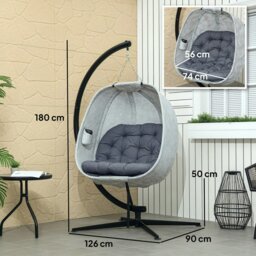 Rackhams Hanging Egg Chair Outdoor Indoor Swing Chair, Folding Basket, Grey - Sand brown - thumbnail 6