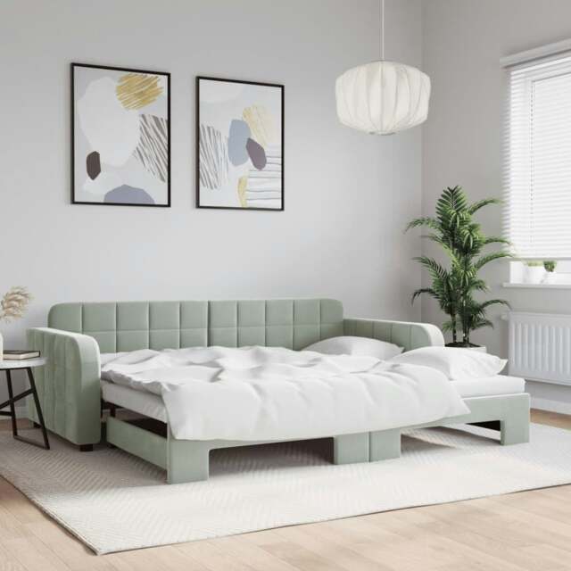 Rackhams Daybed with Trundle Light Grey 90x190 cm Velvet