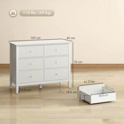 Rackhams Fluted Chest of Drawers 6 Drawer Dresser for Bedroom Hallway White - White - 6 - Modern - thumbnail 3