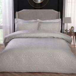 Rackhams Luxury Hotel Quality Lurex Jacquard Geometric Deco Duvet Cover with Pillowcases - Natural - Double (200cm x 200cm)