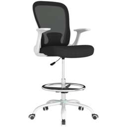 Rackhams Draughtsman Chair, Mesh Drafting Chair, Ergonomic Office Chair with Flip-up Armrest, Adjustable Foot Ring, Black White - Black and White