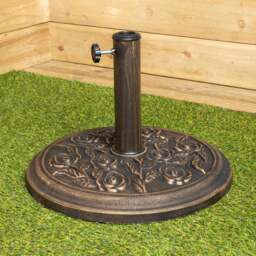 Rackhams 9kg 45cm Bronze Cast Iron Effect Garden Patio Parasol Base with Rose Design - thumbnail 1