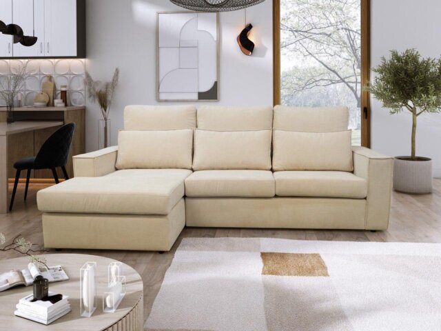 Rackhams Soho Linen L-Shape 4 Seater Fabric Corner Sofa in Beige - Left Hand Corner - image 1