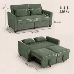 Rackhams Sofa Bed, 4-in-1 Convertible Pull Out Sleeper Sofa - Dark Green - thumbnail 3