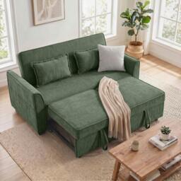 Rackhams Sofa Bed, 4-in-1 Convertible Pull Out Sleeper Sofa - Dark Green - thumbnail 1