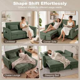 Rackhams Sofa Bed, 4-in-1 Convertible Pull Out Sleeper Sofa - Dark Green - thumbnail 4