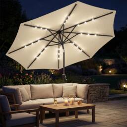 Rackhams 2.6 m Garden Parasol Umbrella with Light, Outdoor Patio Umbrella - Garden Parasol - Cream - 263 x 263 x 245 cm - thumbnail 2