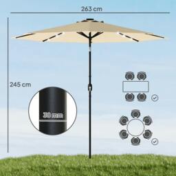 Rackhams 2.6 m Garden Parasol Umbrella with Light, Outdoor Patio Umbrella - Garden Parasol - Cream - 263 x 263 x 245 cm - thumbnail 4
