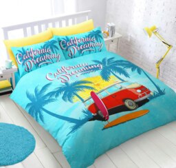 Rackhams California Dreaming Printed Cotton Blend Blue Duvet Cover and Pillowcase Set - Blue - King