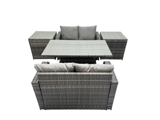 Rackhams 4 seater Patio Height Adjustable Rising Lifting Table Sofa Sets Rattan Garden Furniture Dining Set with 2 Side Table Dark Grey Mixed - image 1