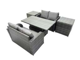 Rackhams 4 seater Patio Height Adjustable Rising Lifting Table Sofa Sets Rattan Garden Furniture Dining Set with 2 Side Table Dark Grey Mixed - thumbnail 2