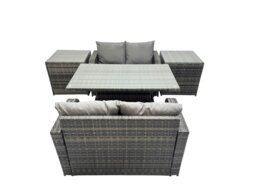Rackhams 4 seater Patio Height Adjustable Rising Lifting Table Sofa Sets Rattan Garden Furniture Dining Set with 2 Side Table Dark Grey Mixed - thumbnail 1
