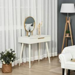 Rackhams Elegant Dressing Table, with Round Mirror, 80 x 40 x 123 cm - White - thumbnail 2