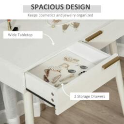 Rackhams Elegant Dressing Table, with Round Mirror, 80 x 40 x 123 cm - White - thumbnail 5