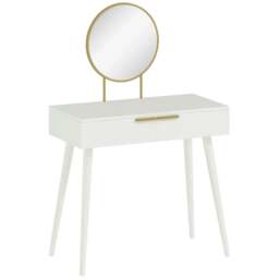 Rackhams Elegant Dressing Table, with Round Mirror, 80 x 40 x 123 cm - White - thumbnail 1