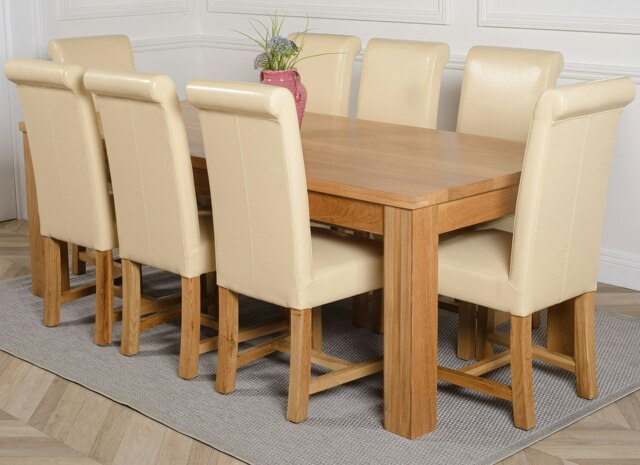 Rackhams Dakota Extra Large Oak Dining Table with Washington Leather Chairs - 8 chairs - Ivory - image 1