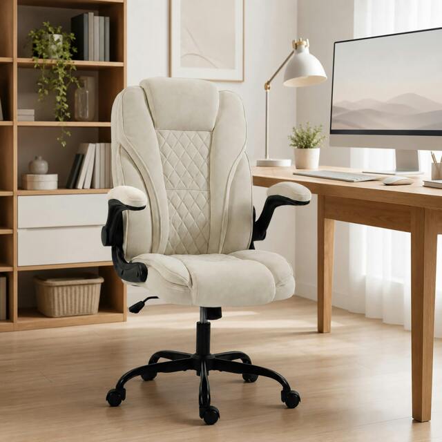 Rackhams Office Chair, Computer Desk Chair with Flip-up Armrest, Beige - image 1