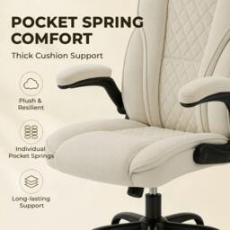 Rackhams Office Chair, Computer Desk Chair with Flip-up Armrest, Beige - thumbnail 4
