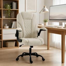 Rackhams Office Chair, Computer Desk Chair with Flip-up Armrest, Beige