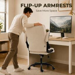 Rackhams Office Chair, Computer Desk Chair with Flip-up Armrest, Beige - thumbnail 5