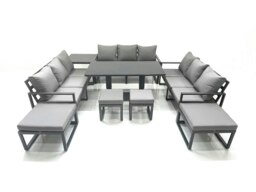 Rackhams 13 Seater Garden Sofa Set Aluminium Furniture Rising Dining Tabe Set with Side Table 4 Footstools Dark Grey - thumbnail 2
