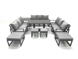 Rackhams 13 Seater Garden Sofa Set Aluminium Furniture Rising Dining Tabe Set with Side Table 4 Footstools Dark Grey - thumbnail 1