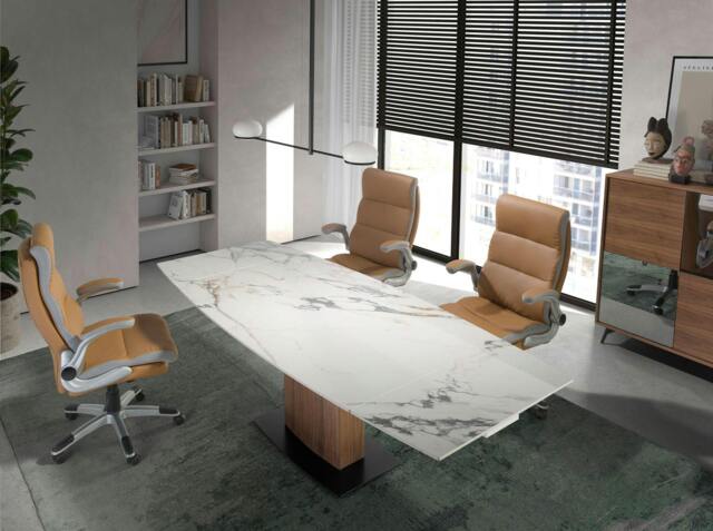 Rackhams Oval Barrel porcelain marble and walnut extending dining table 1133 - image 1