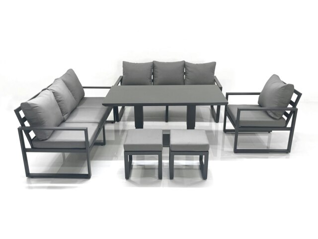 Rackhams Outdoor Garden Furniture Set Aluminium Lounge Sofa Adjustable Rising Lifting Dining Table Sets with 2 Small Footstools Dark Grey - image 1