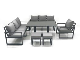 Rackhams Outdoor Garden Furniture Set Aluminium Lounge Sofa Adjustable Rising Lifting Dining Table Sets with 2 Small Footstools Dark Grey - thumbnail 1