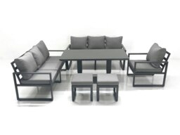 Rackhams Outdoor Garden Furniture Set Aluminium Lounge Sofa Adjustable Rising Lifting Dining Table Sets with 2 Small Footstools Dark Grey - thumbnail 2