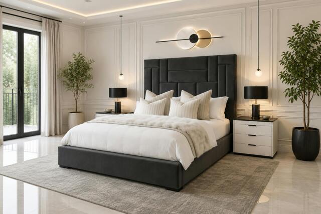 Rackhams Abstract Haven Ottoman Bed With Headboard - King - Solid Wood - Grey - image 1